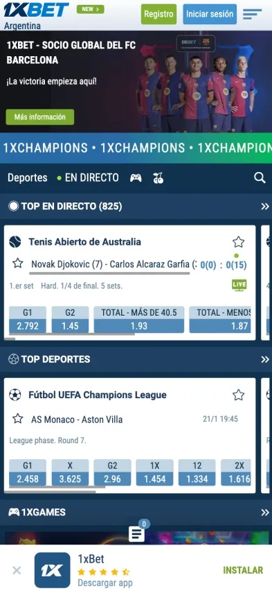 1xbet app página principal