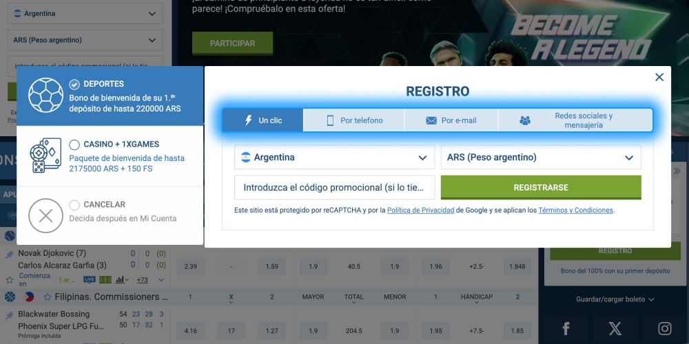 elija el método de registro
